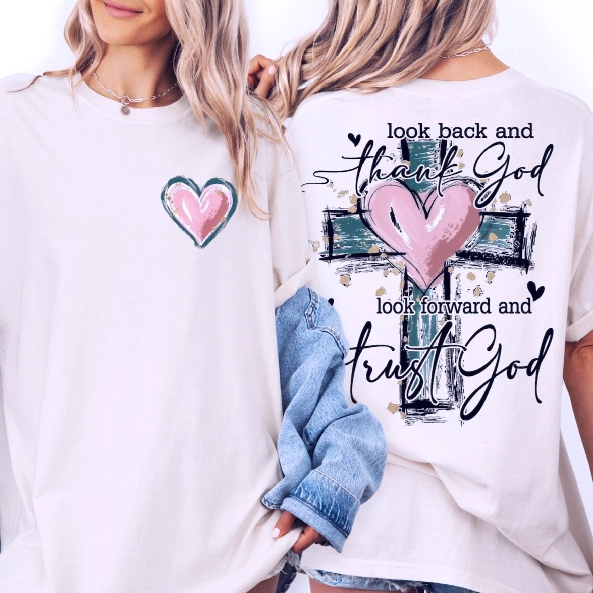 Women's Men's Clothing Look Back and Thank God Look Forward and Trust God Shirt Jesus Apparel Clothes Christian Faith T-shirt