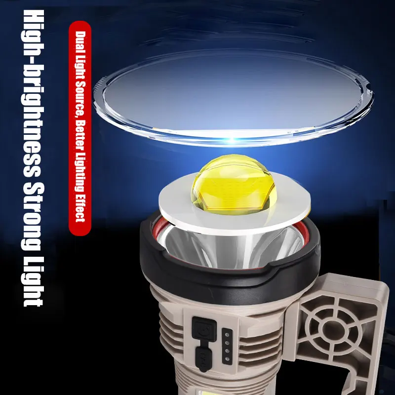 Dual Light Source Flashlight High Bright Portable Lanterns Outdoor Camping Emergency Detachable Handle Torch with COB Side Light