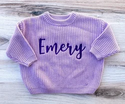 Suéter bordado personalizado para bebé y niño pequeño, suéter grueso de gran tamaño, anuncio de nombre de bebé, regalo para Baby Shower