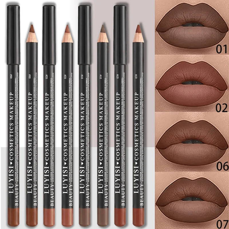 4 Pcs Matte Lip Liner Pencil Set, Waterproof Long Lasting Smudge Proof Lip Liners, Highly Pigmented Creamy Non-Drying Nude Brown