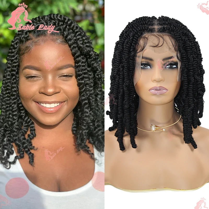 Perruque Lace Front Wig synthétique tressée courte Passion Twist, perruque courte en boîte pour femmes noires, perruque tressée de printemps