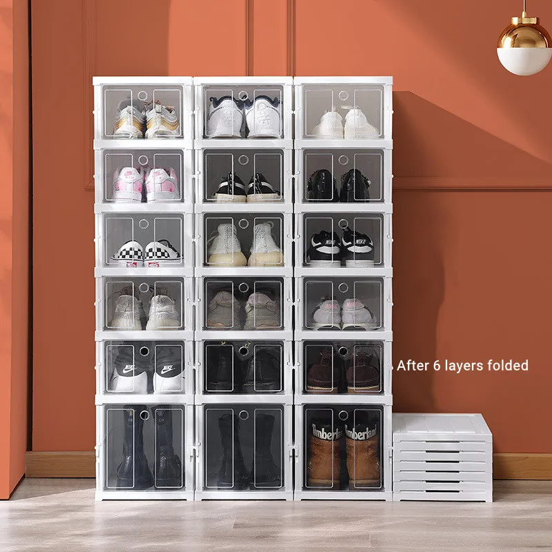 Shoe Storage Organizer Folding Shoe Box without Installation 3/6 Floors Clear Plastic Stackable Space Saving for Sneaker Display