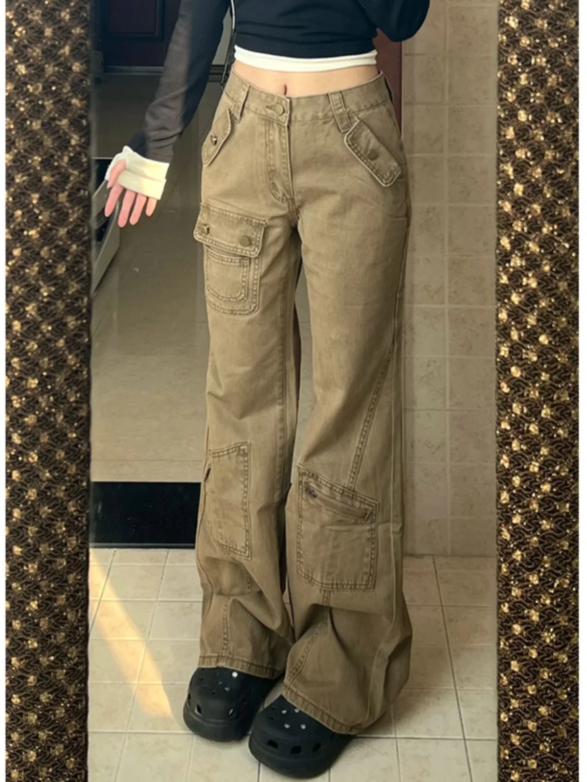 

Men's Workwear Cargo Pants High Waist Straight Leg Khaki Jeans Cleanfit Youthful Trendy Denim Trousers for Logging Activities
