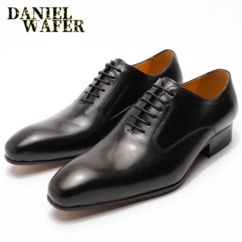 Luxury Brand Mens Oxford Leather Shoes Black Brown Handmade Lace Up Pointed Toe Dress Shoes Wedding Office Business Formal Shoes