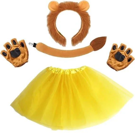 Kostium na Halloween Zwierzę Lew Tiulowa Spódniczka Uszy Opaska na Głowę Ogon Przebranie Zestaw Kostiumowy dla Młodzieży Dzieci Dorosłych Cosplay Boże Narodzenie