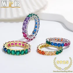 S925 Silver Rainbow Rings Women 3/4mm Colorful Diamond Ring Female Shiny 5A Zircon Advanced Design Luxury Jewelry Girl Gift
