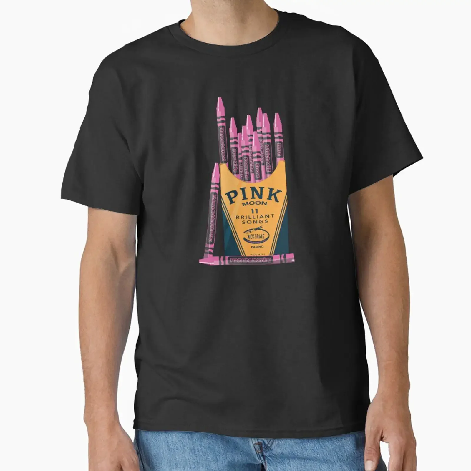 Nick Drake Pink Moon Album Crayons Classic T Shirt vintage Washed Top For Everyday Wear Versatile designer clothes fashion