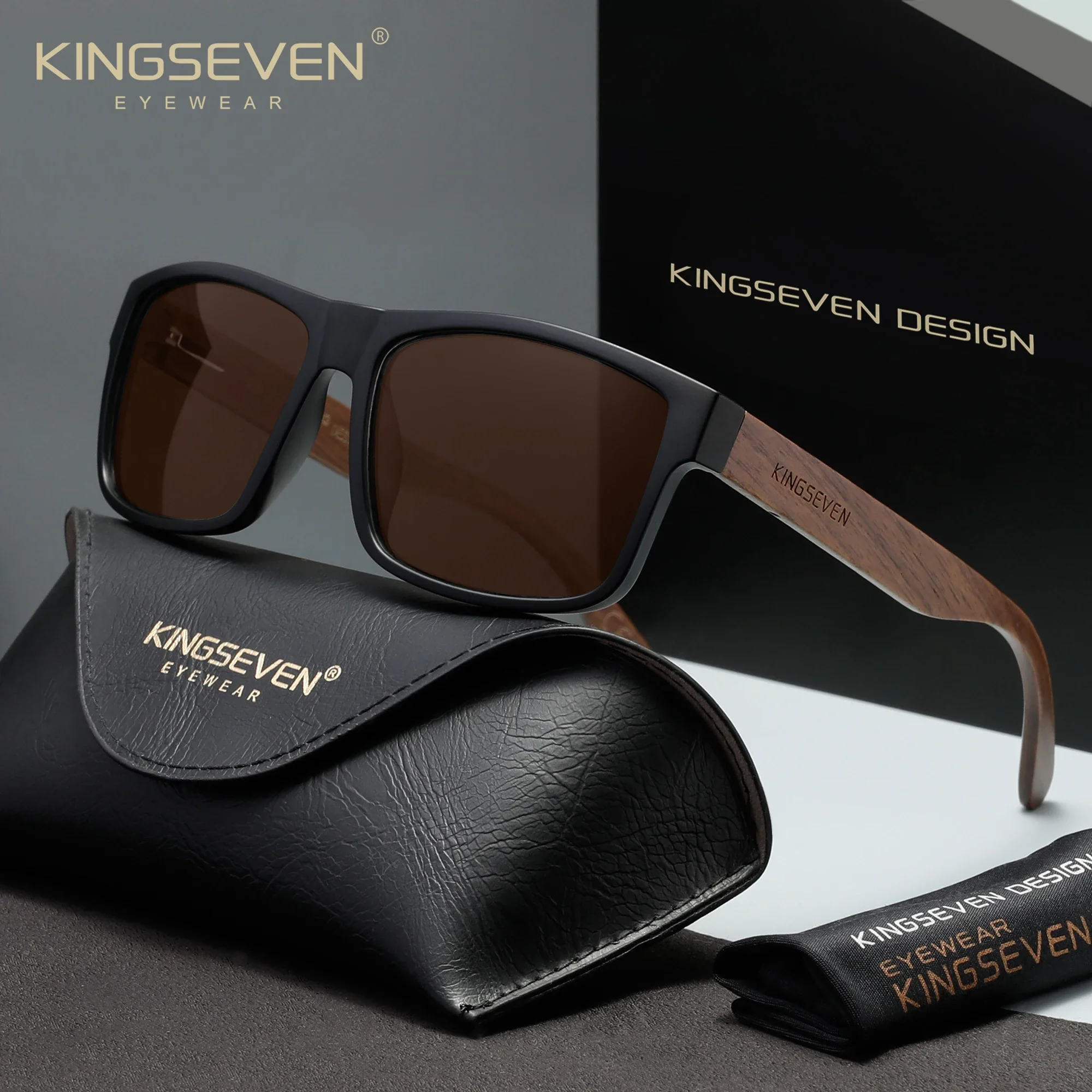 KINGSEVEN Vintage Walnut Wooden Sunglasses Polarized High Quality Men Women UV400 Driving Eyewear