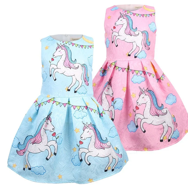 Kids Dresses for Girls Cartoon Unicorn Fall Winter Dress Baby Girls Birthday Party Princess Dress Cute Pink Dress Boutique 3-9y