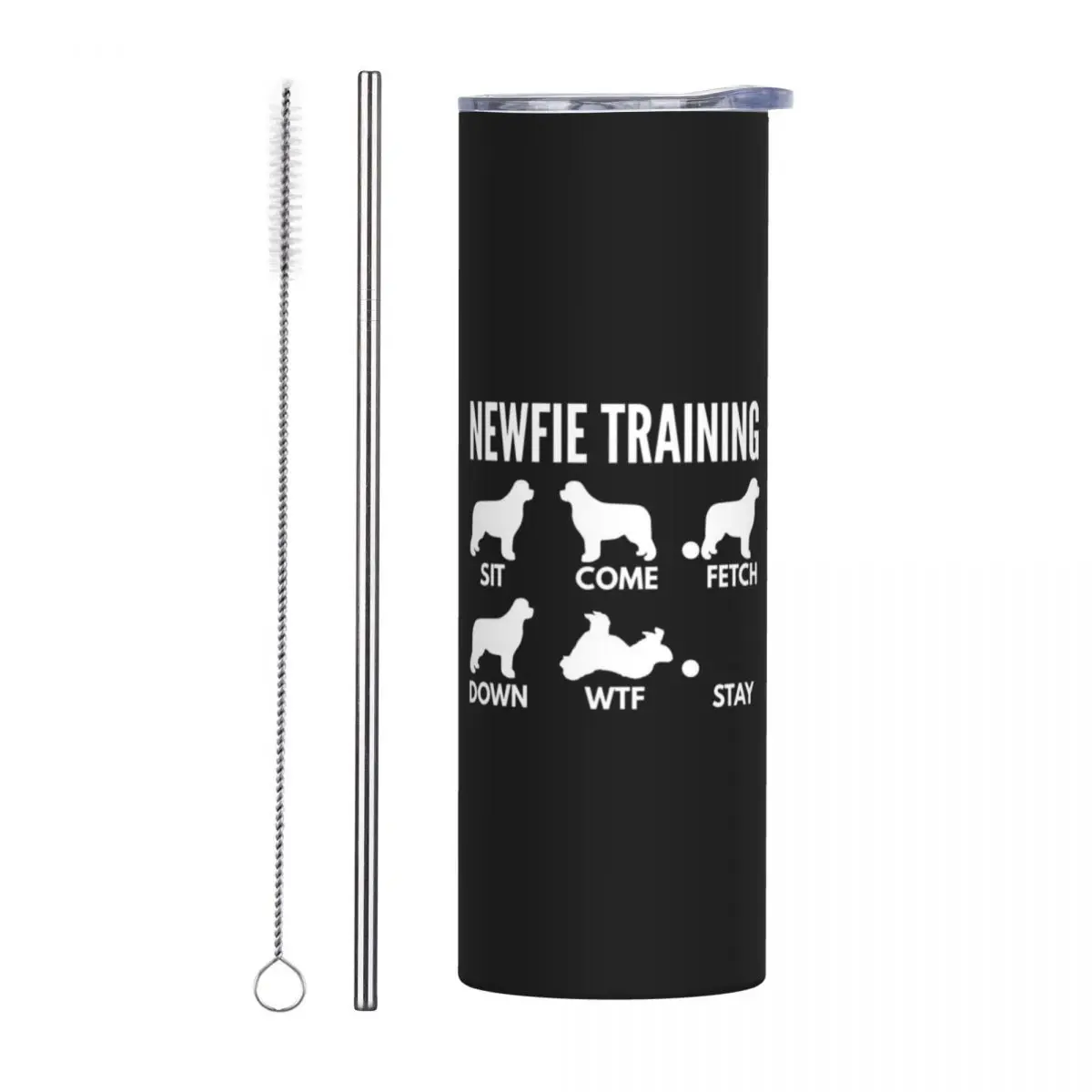 Newfie Training - Newfoundland Dog Tricks Stainless Steel Tumbler Vacuum Insulated Mugs Thermal Cold Cup Straw With Lid 20oz