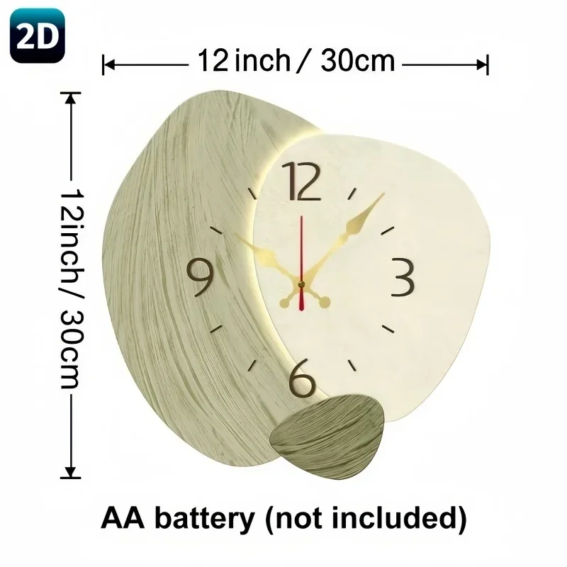 2D Flat, Wooden Silent Wall Clock - Modern Light Green Geometric Design, Ideal For Living Room, Bedroom, Kitchen & Home Decor