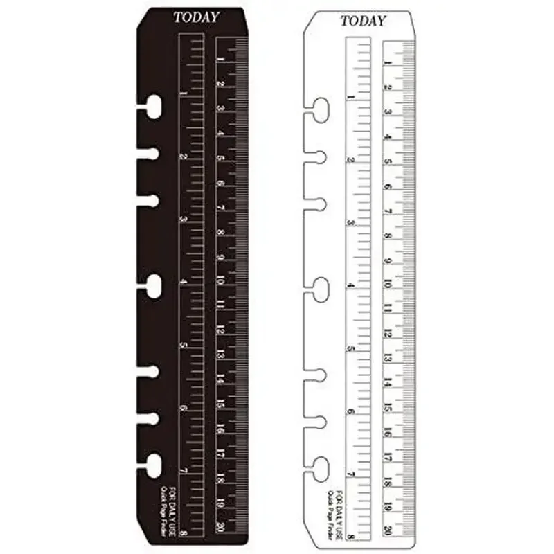 2pcs Black/Clear Plastic Page Marker Pouch Page-Finder Measuring Today Ruler for A5/A6 Size 6-Hole Binder Notebook
