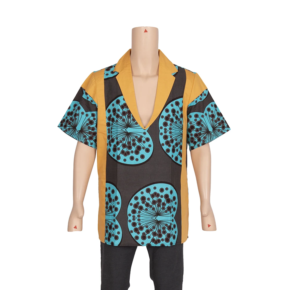 

BintaRealWax Plus Size African Shirt for Men Dashiki Short Sleeve African Clothes Patchwork Casual Style Men Shirt WYN866