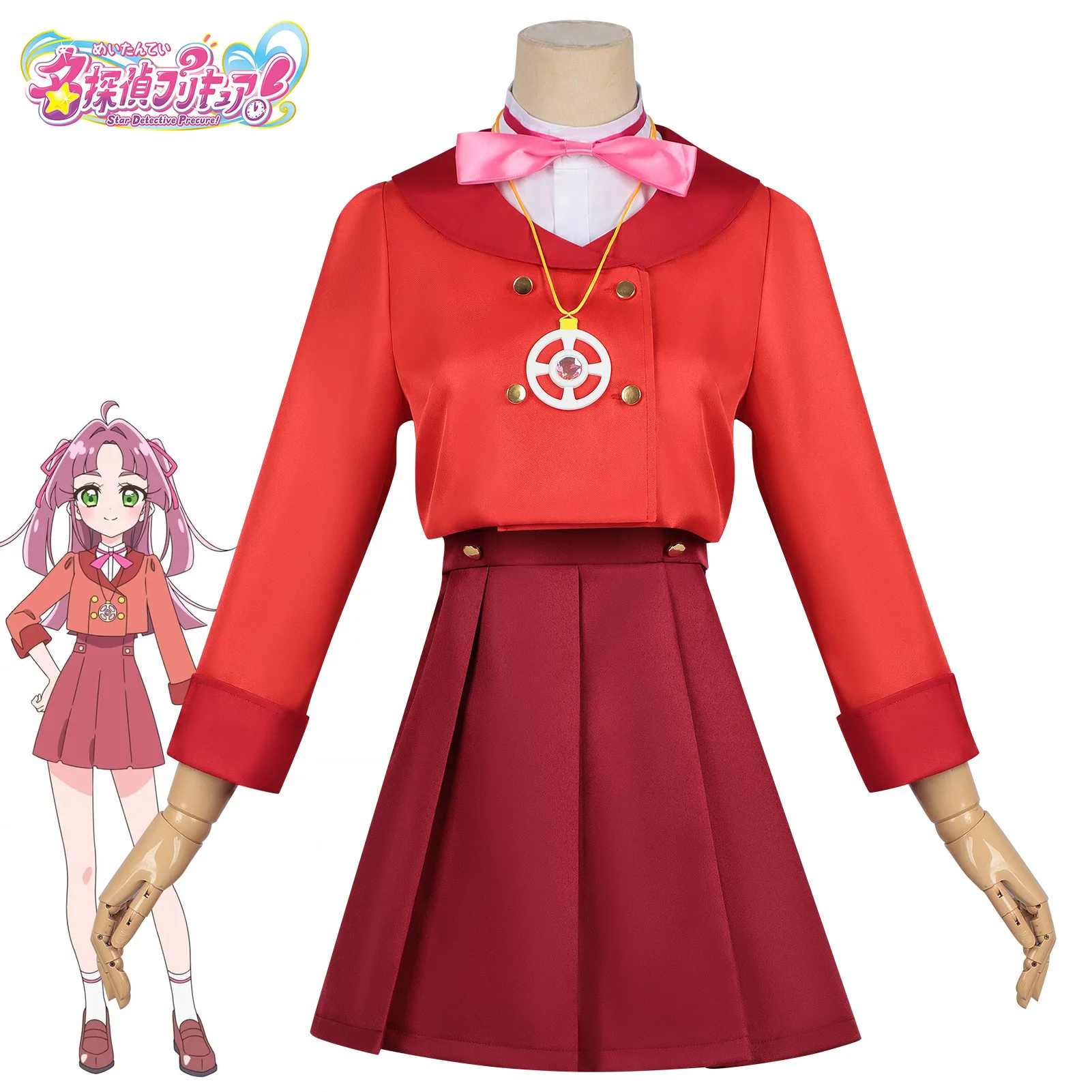 

Star Detective Precure Cosplay Kobayashi Mikuru JK School Uniform Costume with Hair Band Necklace Set for Halloween Comic Con