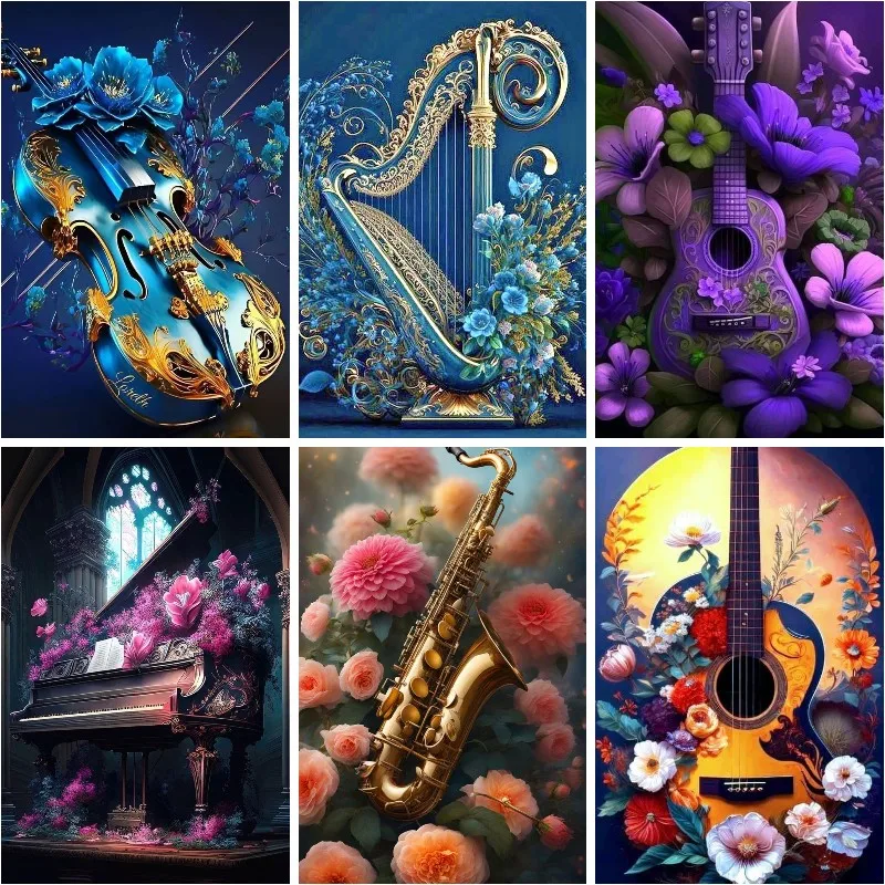 Musical Instruments Diamond Painting Full Drill Saxophone Harp Mosaic DIY Diamond Painting Cross Stitch Embroidery Crafts