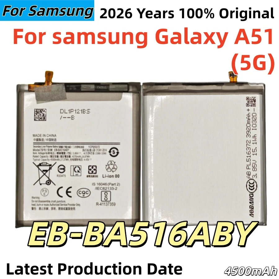 100% Original High Quality EB-BA516ABY 4500mAh For Samsung Galaxy A51 5G SM-A5160 A516 Rechargeable Phone Battery+Tools