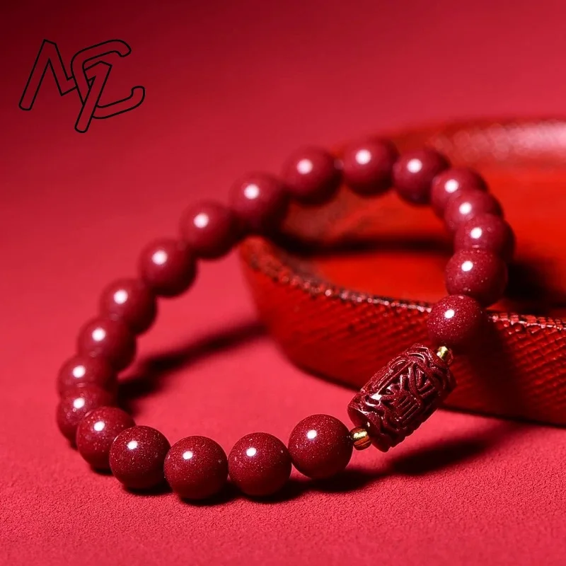 Customized Natural Red Cinnabar Barrel Beads Bracelet Hand Knitting Jewellery Fashion Man Woman Luck Amulet New Gifts Charm