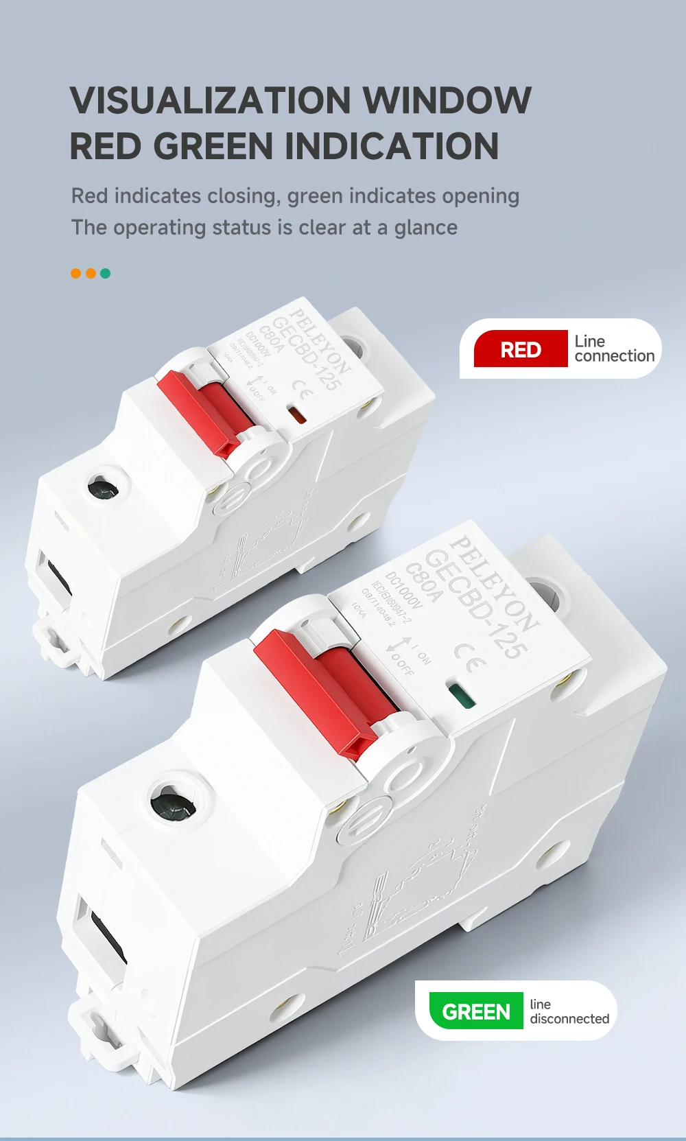 DC 1000V 1P 2P MCB Solar-Miniatur-Leistungsschalter Überlastschutzschalter 6/10/15/20/25/40/50/63A/80/100A DC1000V Photovoltaik-PV – Detail 5