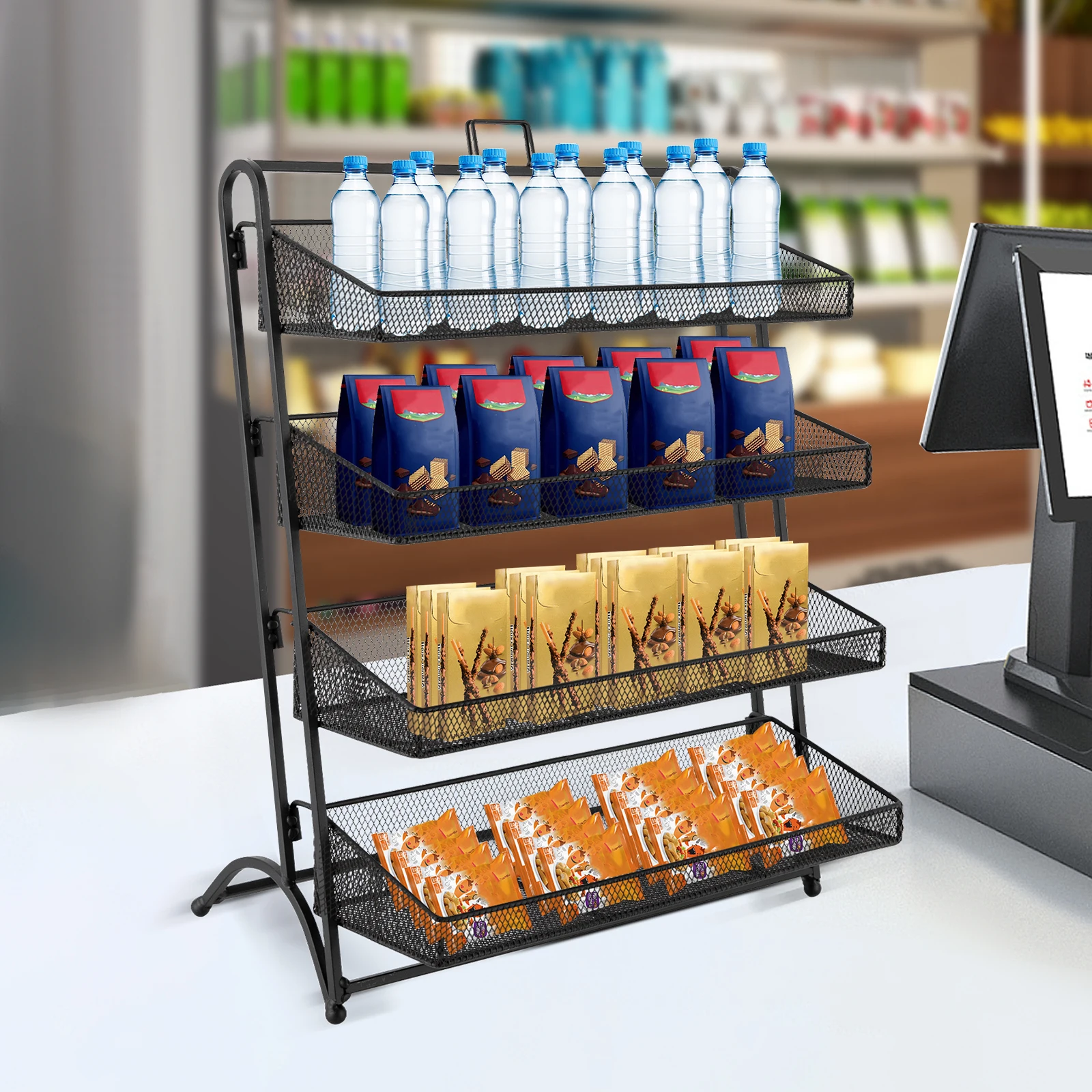

NEW 4Tiers Retail Candy Display Rack,Counter Groceries Display Shelf,Mutifunctional Storage Basket for Stores Office