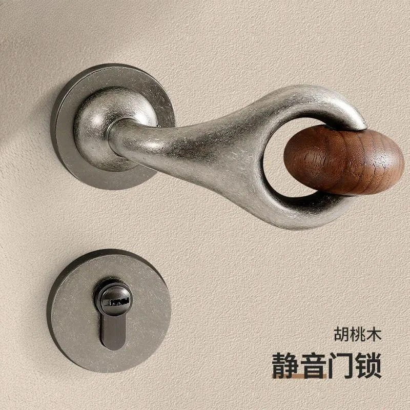 Luxury Retro Walnut Door Handle Magnetic Silent Lock for Indoor Bedroom Wooden Door High End Hardware