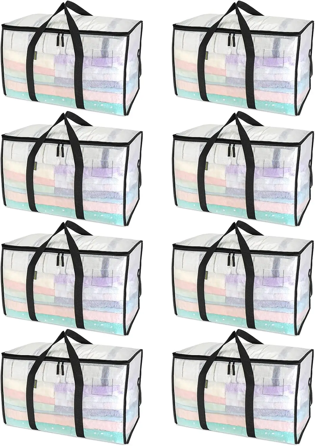 

8 Pack Extra Large Moving Bags with Reinforced Handles Heavy Duty Clear Storage Tote for Clothes Blankets Supplies