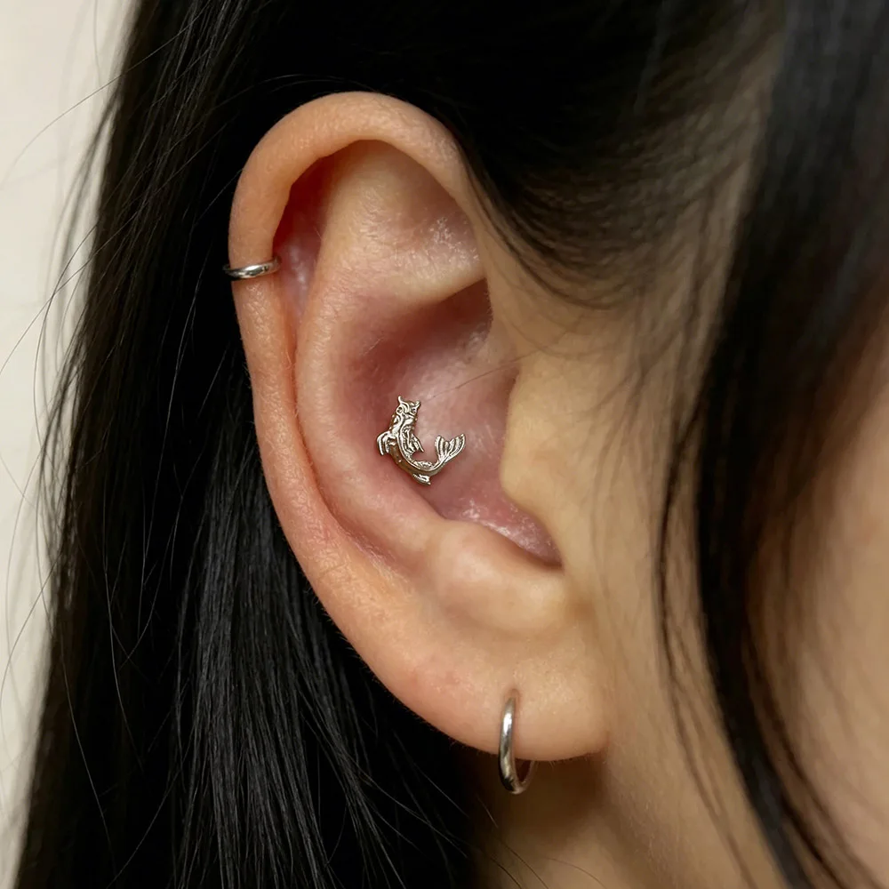 Casvort 1 Stück ASTM F136 Titan Koi-Fisch Labret Piercing Lippen-Nasenring Flacher Ohrstecker Gewindeloser Helix Conch Schmuck – Detail 1