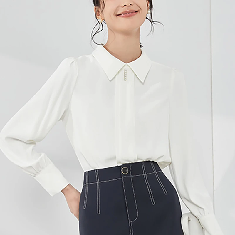 

Spring Autumn Elegant White Women's Blouse 2025 New Long Sleeve Turn-down Collar Korean Casual Loose Office Lady Shirts Female