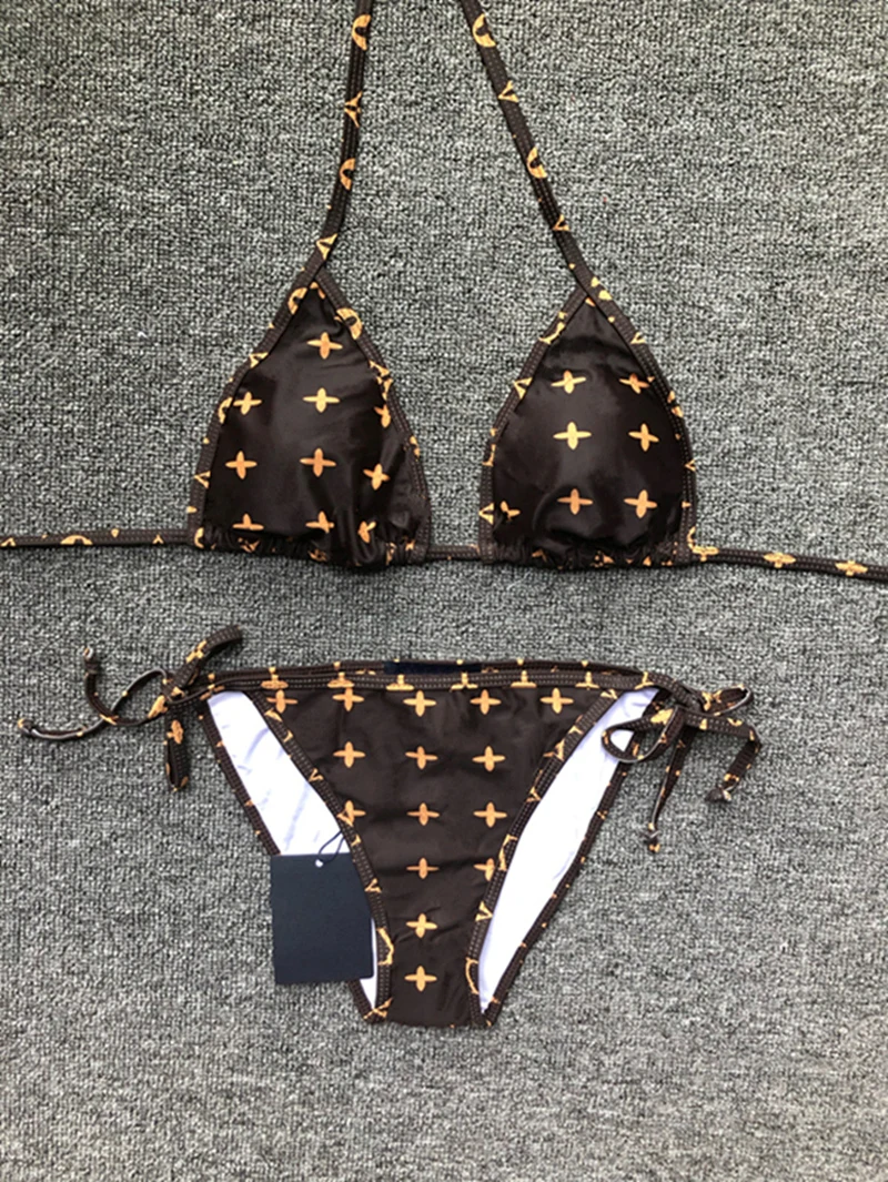 

Summer Swim Bikini Print Swimsuit Luxury Brand Design 2 Piece Set For Women Sexy Swimwear Tankini Ladies Beach Wear F05