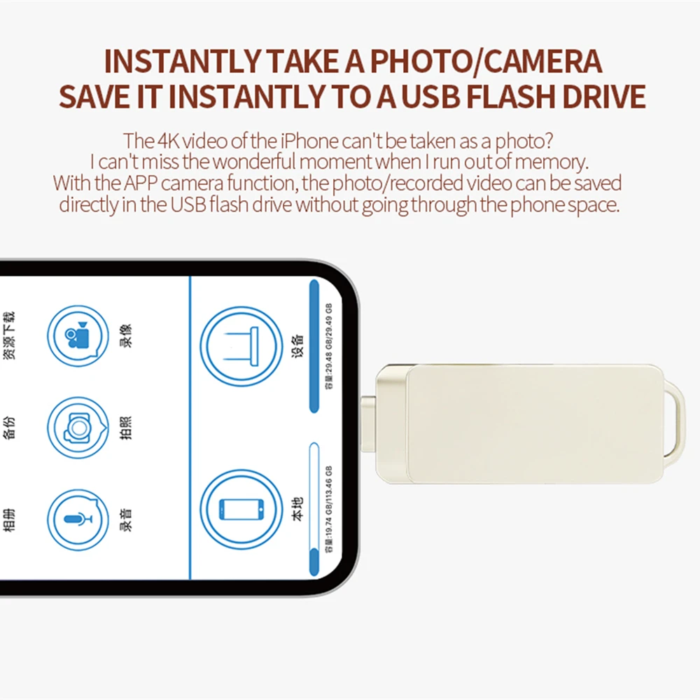 Para iphone girar usb 3.0 flash drive 2t 1t 512g com 3 em 1 mirco TYPE-C para iphone interface 256g pendrive 11/12/13/14 ipad