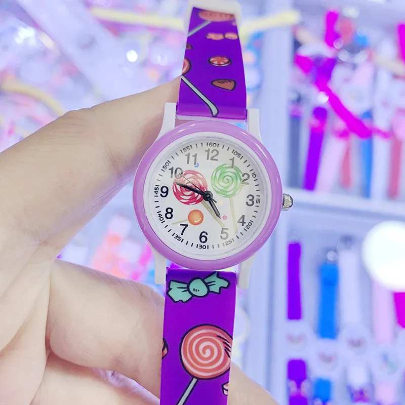 Nuovo orologio per bambini con stampa in silicone Orologio simpatico cartone animato Orologio al quarzo lecca-lecca Fornitura su ordinazione in fabbrica