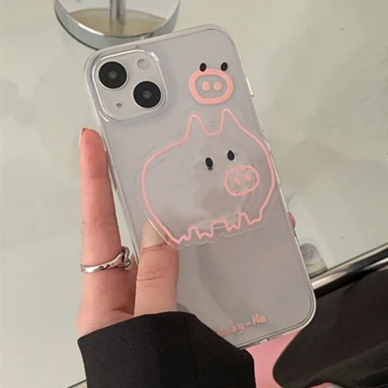 Coreano bonito dos desenhos animados linear pigle grip tok griptok suporte do telefone suporte para iphone 15 samsung universal acessórios titular