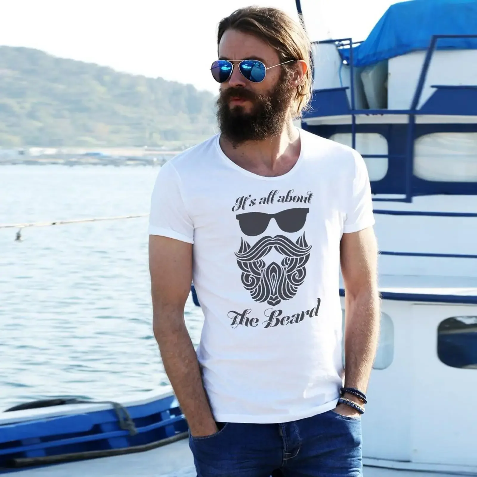 It's All About The Beard Funny T Shirt Casual  for Men Lover Hipster Dad Top vintage Washed Stylish Slightly graphic