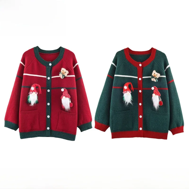 

EVEA New Women's Faionable Knitted Sweater Coat Cisas Theme Loose Fit Long Sve Polyester Fiber Open Cardigan