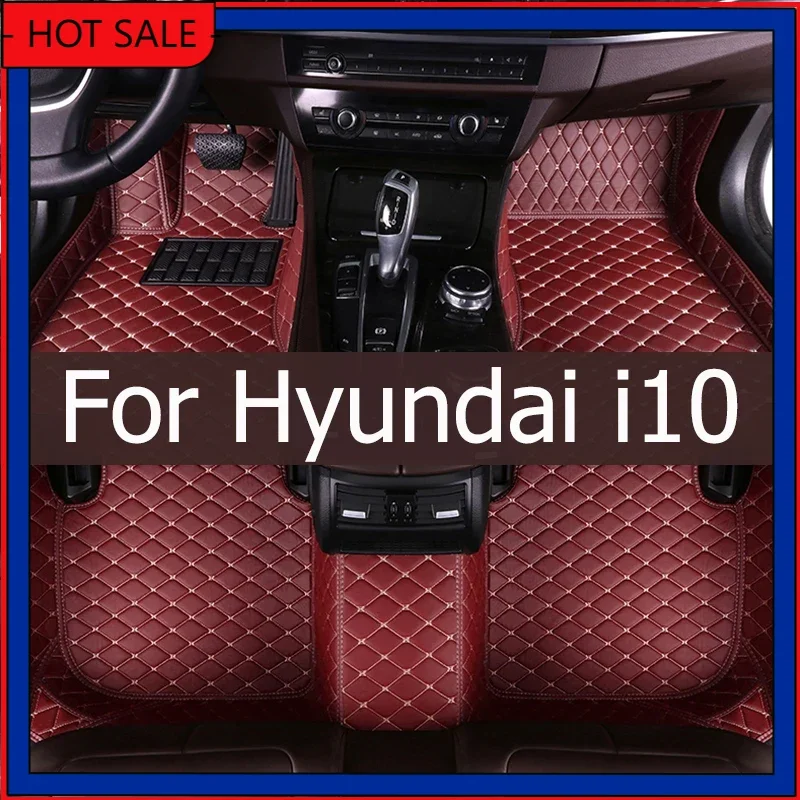 Car Floor Mats For Hyundai i10 BA Gran Metro Taxi Xcent IA 2014~2019 Leather Mat Car Mats Floor Rugs Durable Pad Car Accessories