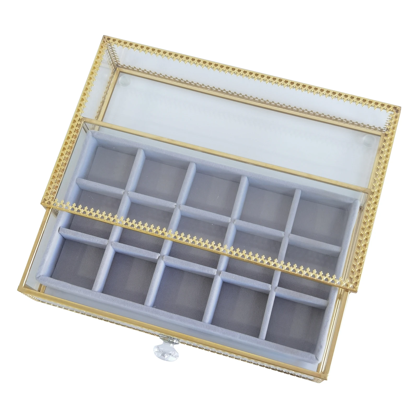 Glass Lidded Jewelry Box Bracelet Keepsake Decorative Display Tray