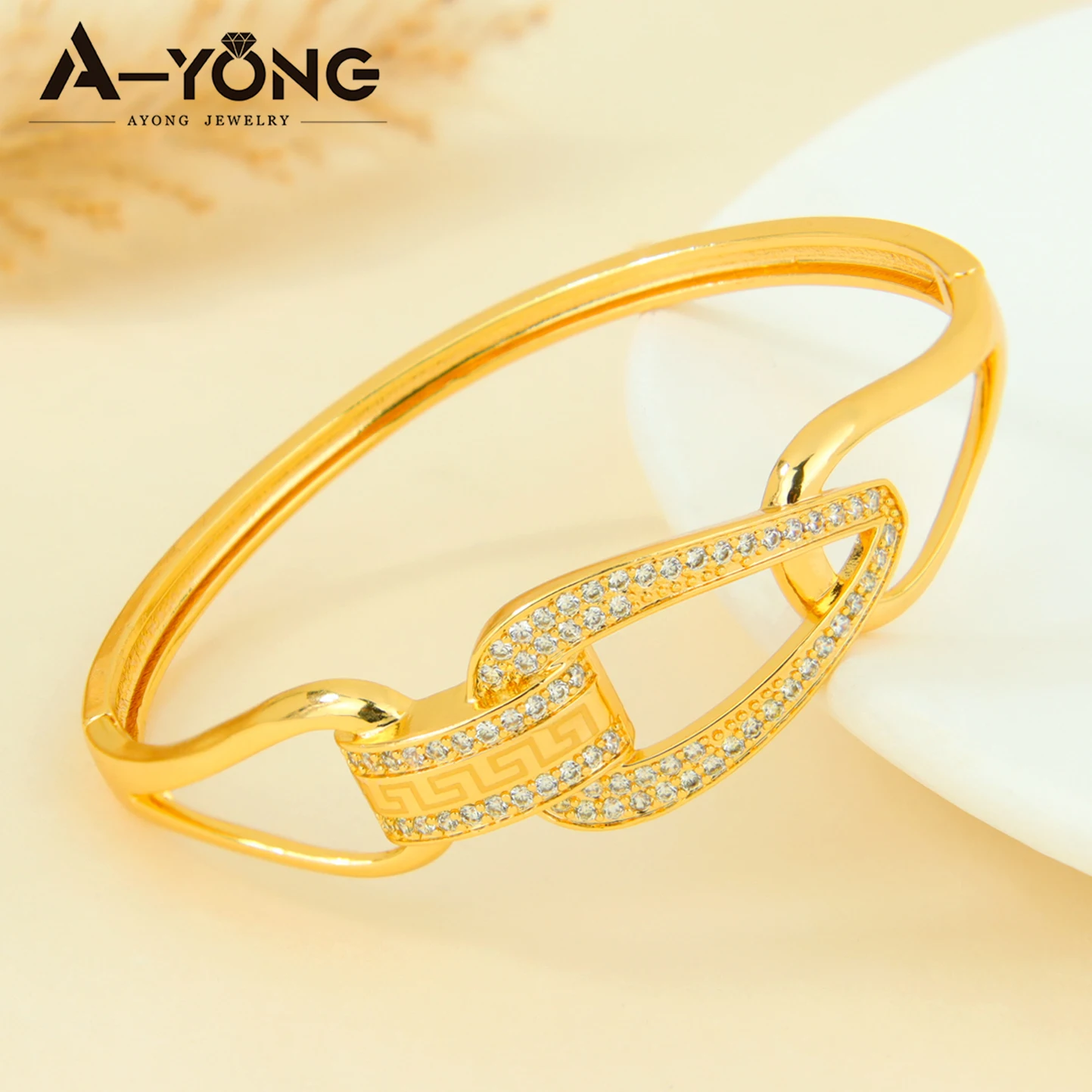 Dubai Mode Zirkonia Schmuckset 21k Vergoldet Monaco Mode Hip-Hop Offene Armreifen Ring Arabische Damen Event Party Schmuckstücke – Detail 8