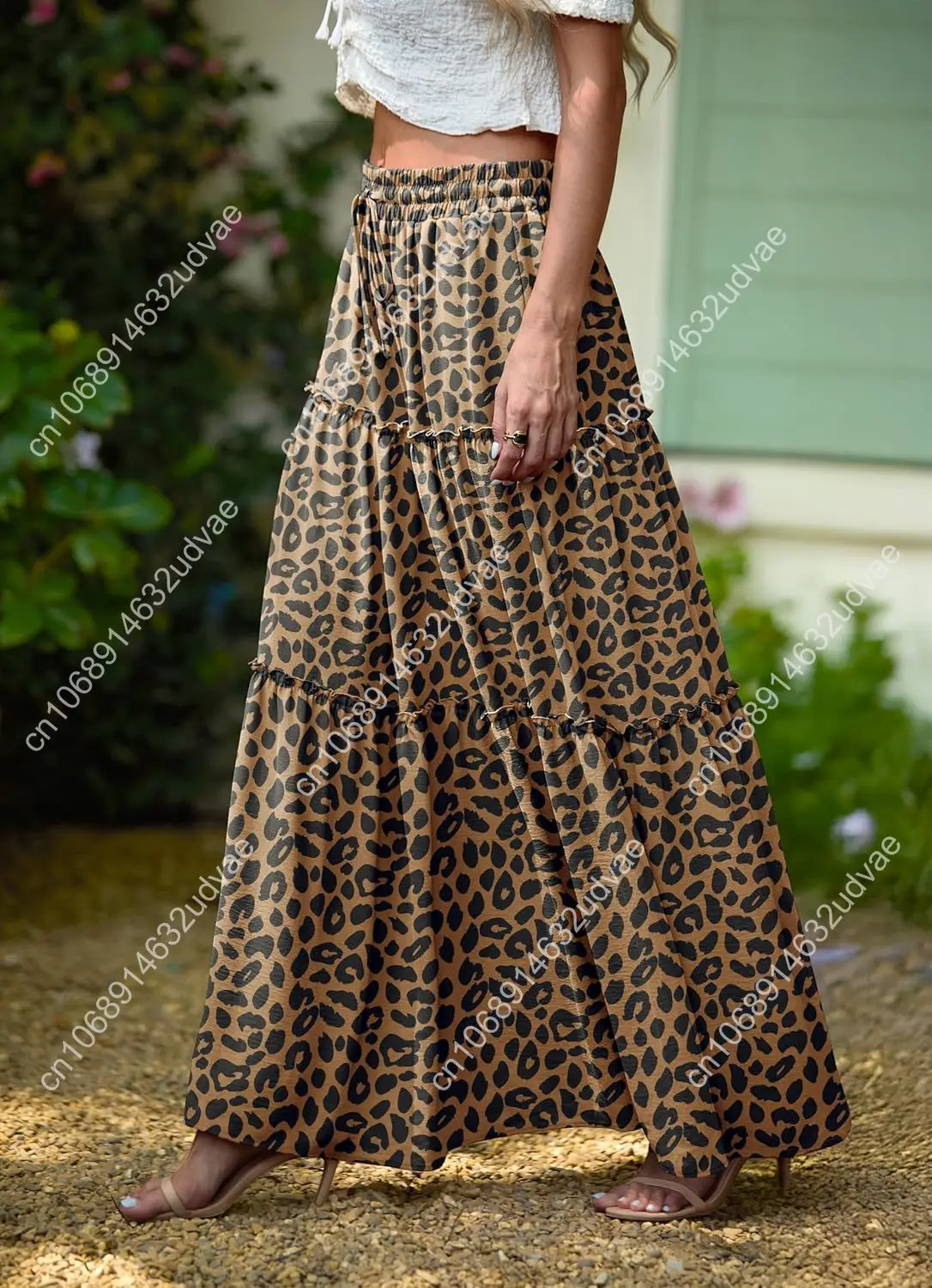 Lepunuo Womens Casual Boho High Waisted Flowy Maxi Skirts Trendy Floral Cute Long Skirts with Pockets