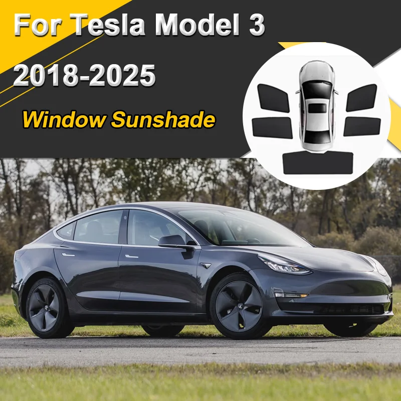 

Car Sun Shades For Tesla Model 3 2018 2019-2025 Sunshades Mesh Magnetic Heat insulation Curtains Window Visor Auto Accessories