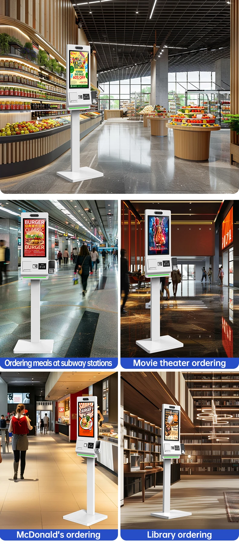 بطاقة ائتمان مدمجة ذاتية الطلب للبوفيه الأكثر مبيعًا 21.5 23.6 24 27 32 بوصة كشك دفع للمطاعم قائم على الأرض