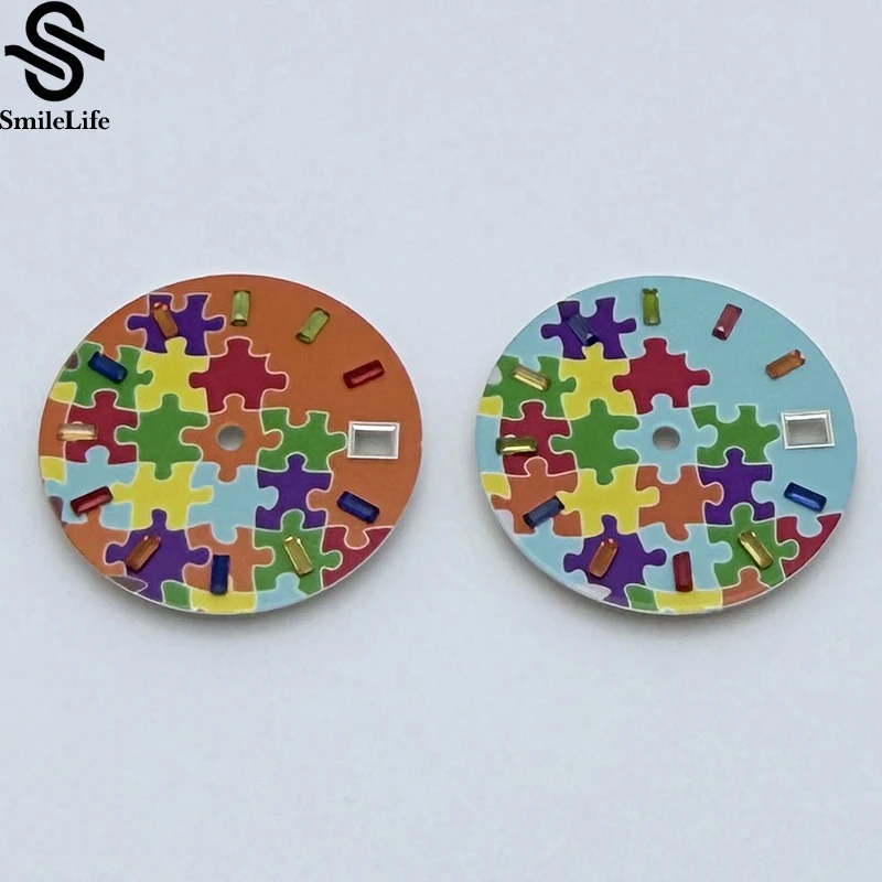 SmileLife 28.5mm Watch Dial NH35/NH36 Dial Puzzle Block Style Watch Dial Colored Gemstones Watch dial fit NH34 NH35 Movement