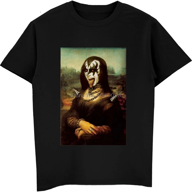 Mona Lisa Kiss nuevas criaturas destructor neón Rock Love Face Gene Gun camiseta moda mujer camiseta divertido patrón Y2K Top