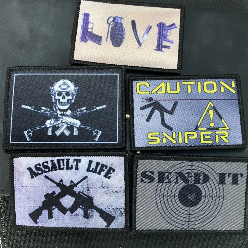 Tactical Skeleton Soldier Gun Love Printing Hook&Loop Patches Sniper Morale Badge Assault Life Aim At A Target Backpack Sticker