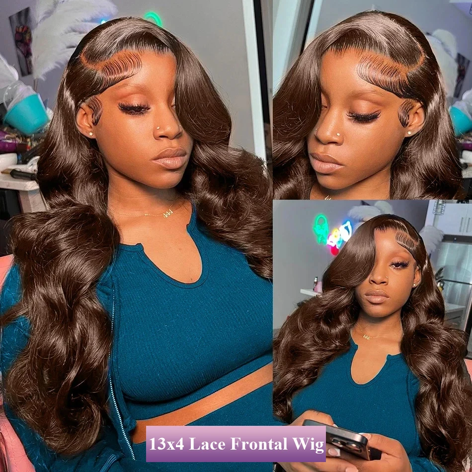 28 30 Inch Chocolate Brown 13x4 Lace Front Wig Brazilian Pre Plucked HD Transparent Lace Frontal Wigs Dark Brown Body Wave Wigs