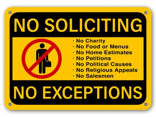 No Soliciting Sign No Exceptions Front Door Home Business Security Fence Signs