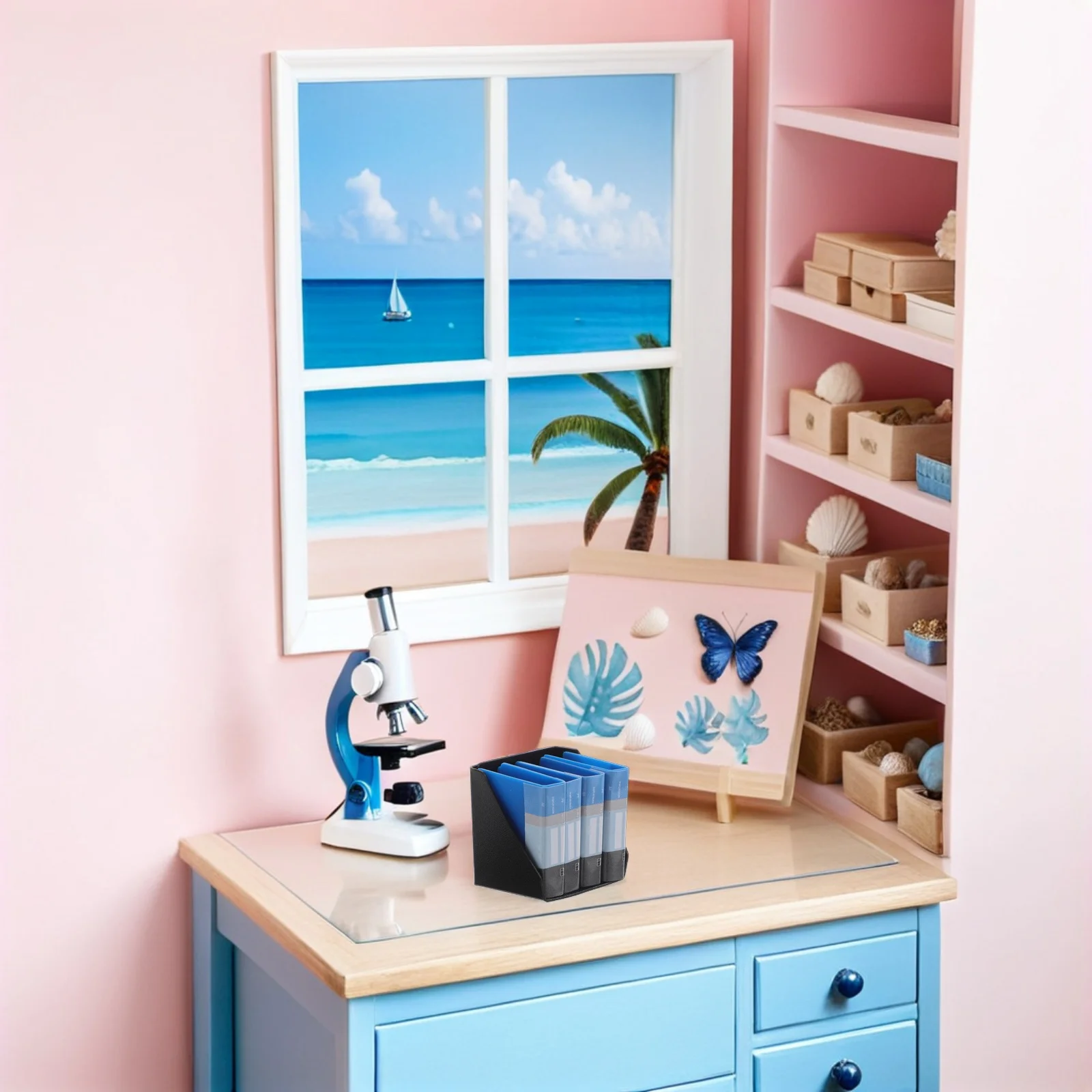 

4Sets Dollhouse File Folder Mini Plastic Desktop Organizer Simulation Office Supplies for Miniature Office Scene Decor