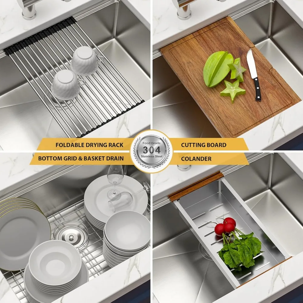 Évier de cuisine monocotole sous plan 33 x 19 en acier inoxydable T304 calibre 16 par IOROYO