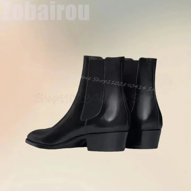 

Black Patchwork Mid Calf Square Toe Ankle Boots Fashion Slip On Men Shoes Luxury Handmade Party Banquet Office Men Dress Shoes