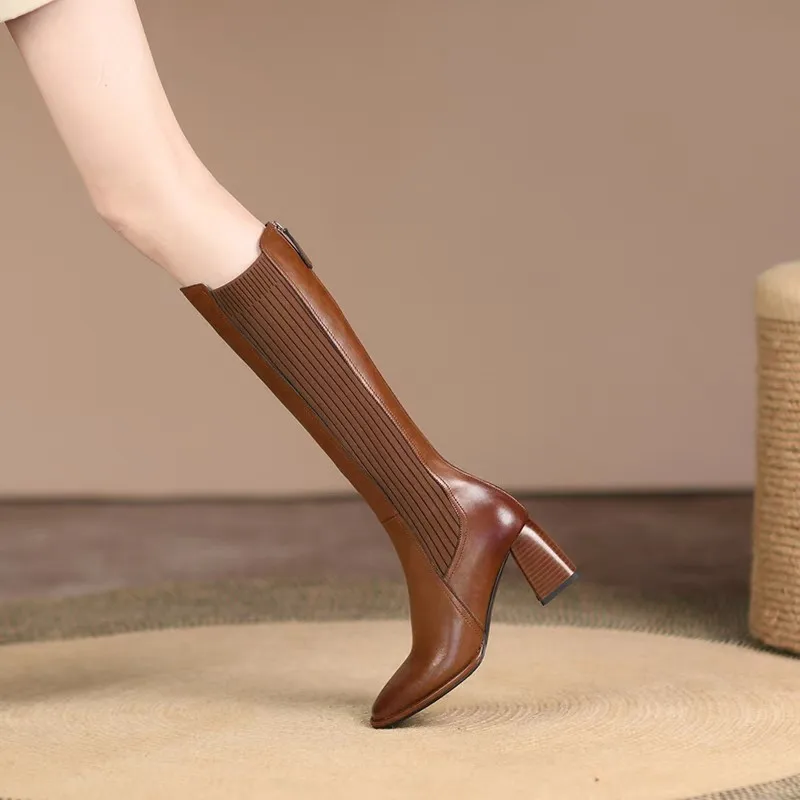 Autumn and Winter Knitted Boots for Women New Knee-high Socks Shoes Fashionable Slip-on High Heels Retro Elastic