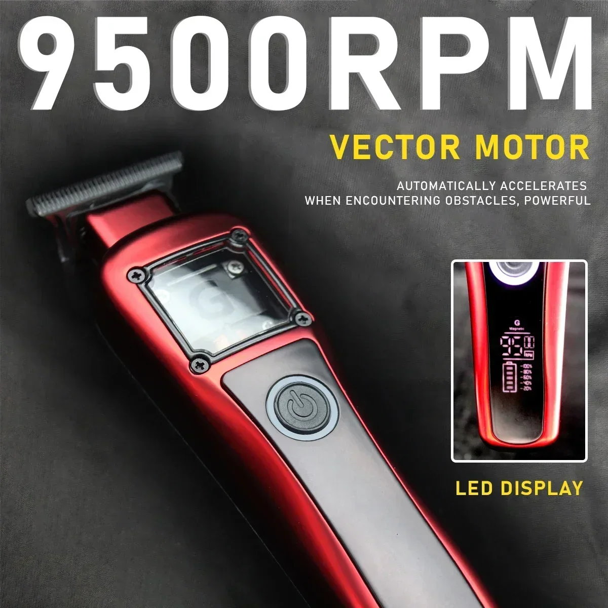 9500RPM Vector Motor 3 Cover Professional Men's Hair Trimmer DLC Blade with Seat Charger Hair Clipper