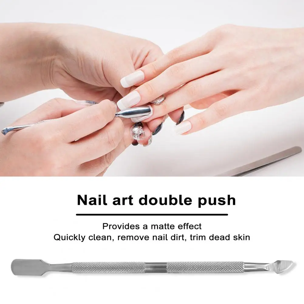 

Quick Nail Solution Durable Stainless Steel Nail Pusher Effective Cuticle Cleaner Non-slip Remover for Dead Skin Dual Head